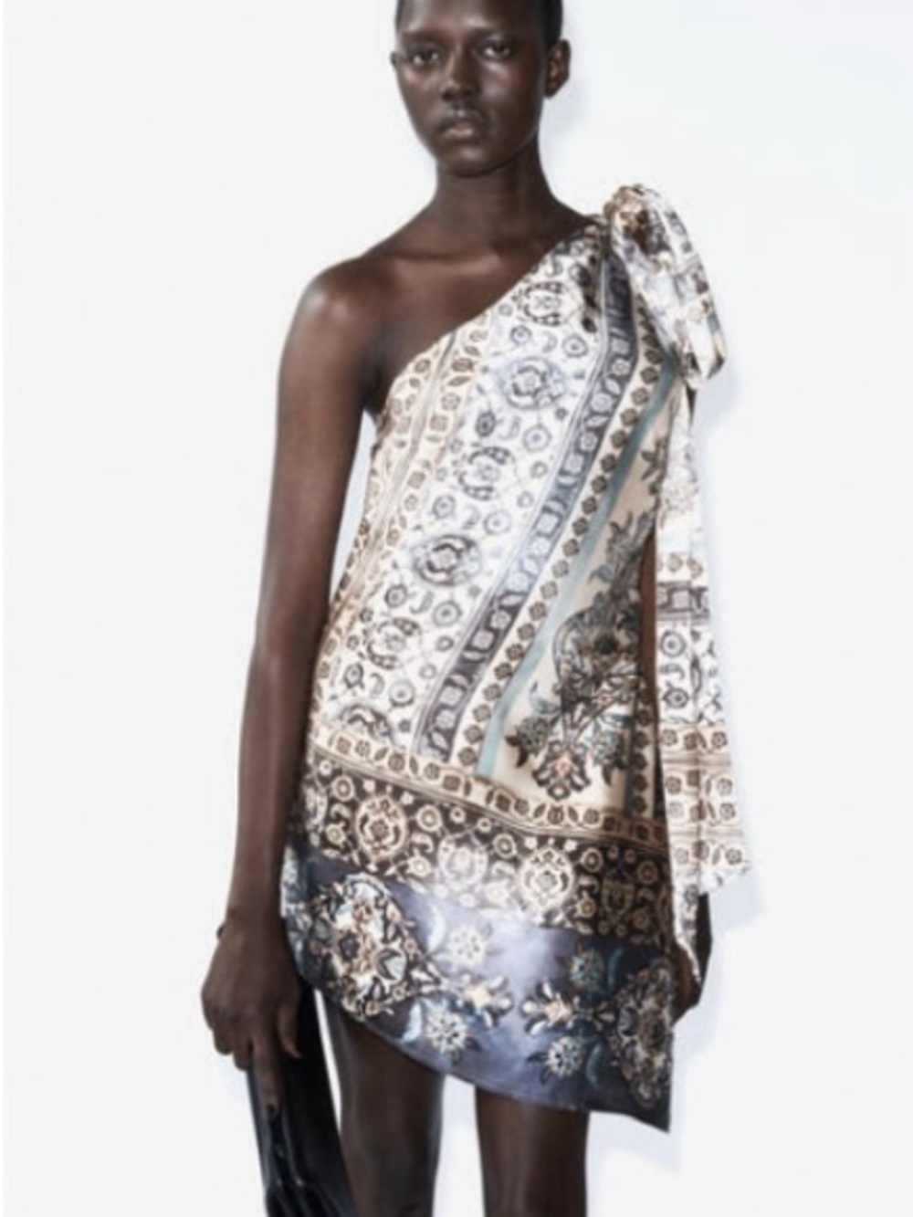 UK H&M SCARF-COLLAR ONE-SHOULDER DRESS